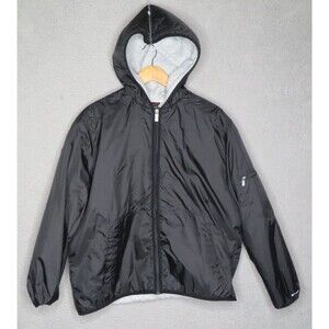 VTG Nike Jacket 90s Teens Large 14-16 Black Fleece Lined Jacket Long Sleeve Hood